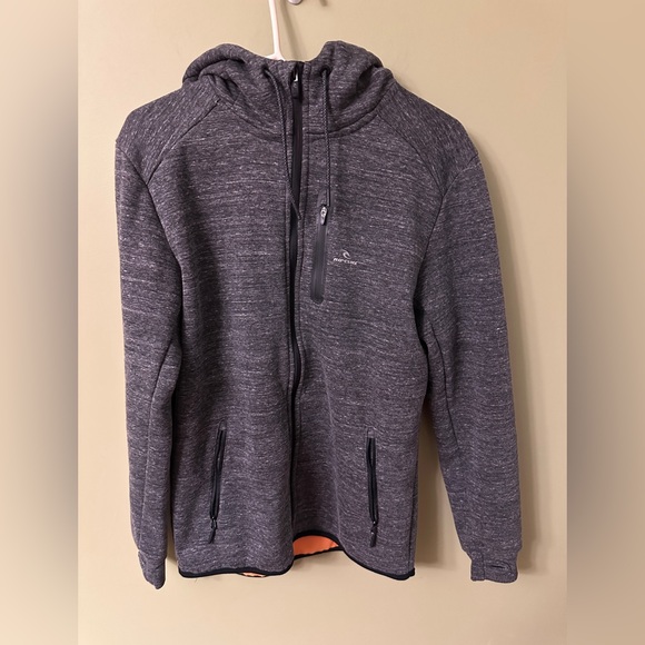 Rip Curl Other - Rip Curl Anti Series Sz S Charcoal‎ Hooded Zip Up Jacket Orange Fleece Lining